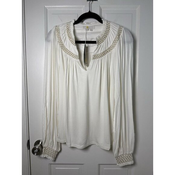 Boden Tops - Boden Smocked Yoke Metallic Top Size IS 10 Ivory & Gold NWT T1069 IVO